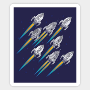 BLAST OFF! Outer Space Rocket Spaceship Interstellar Space Travel Exploration with Stars - UnBlink Studio by Jackie Tahara Magnet